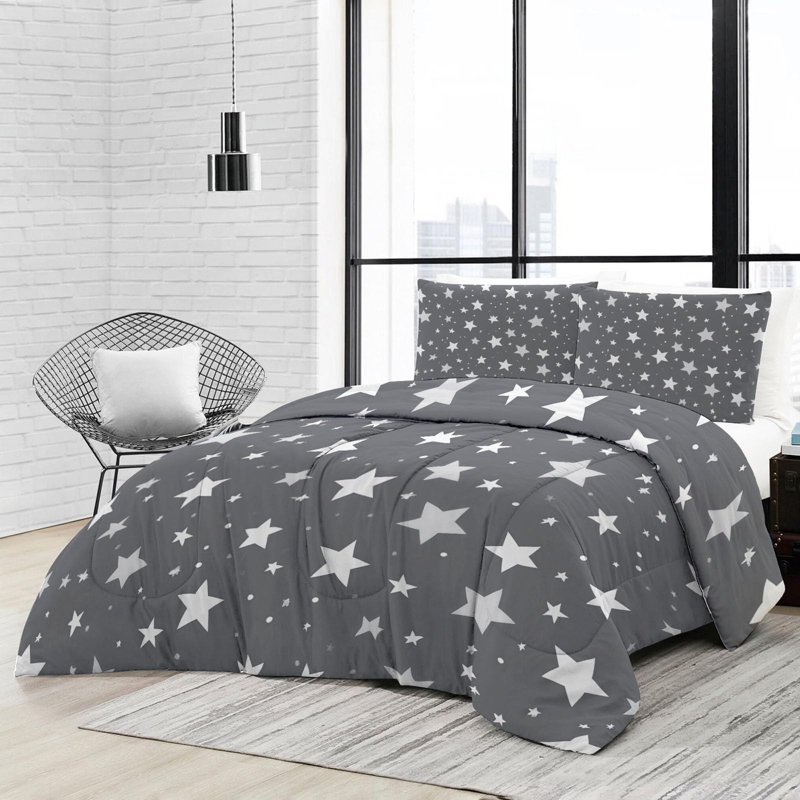 Dibujos Animados De Lindas Estrellitas Edredón nórdico de Microfibra 155x220 cm – Relleno nórdico 4 Estaciones – Ultra Suave Ligero, Reversible y Transpirable, Gris