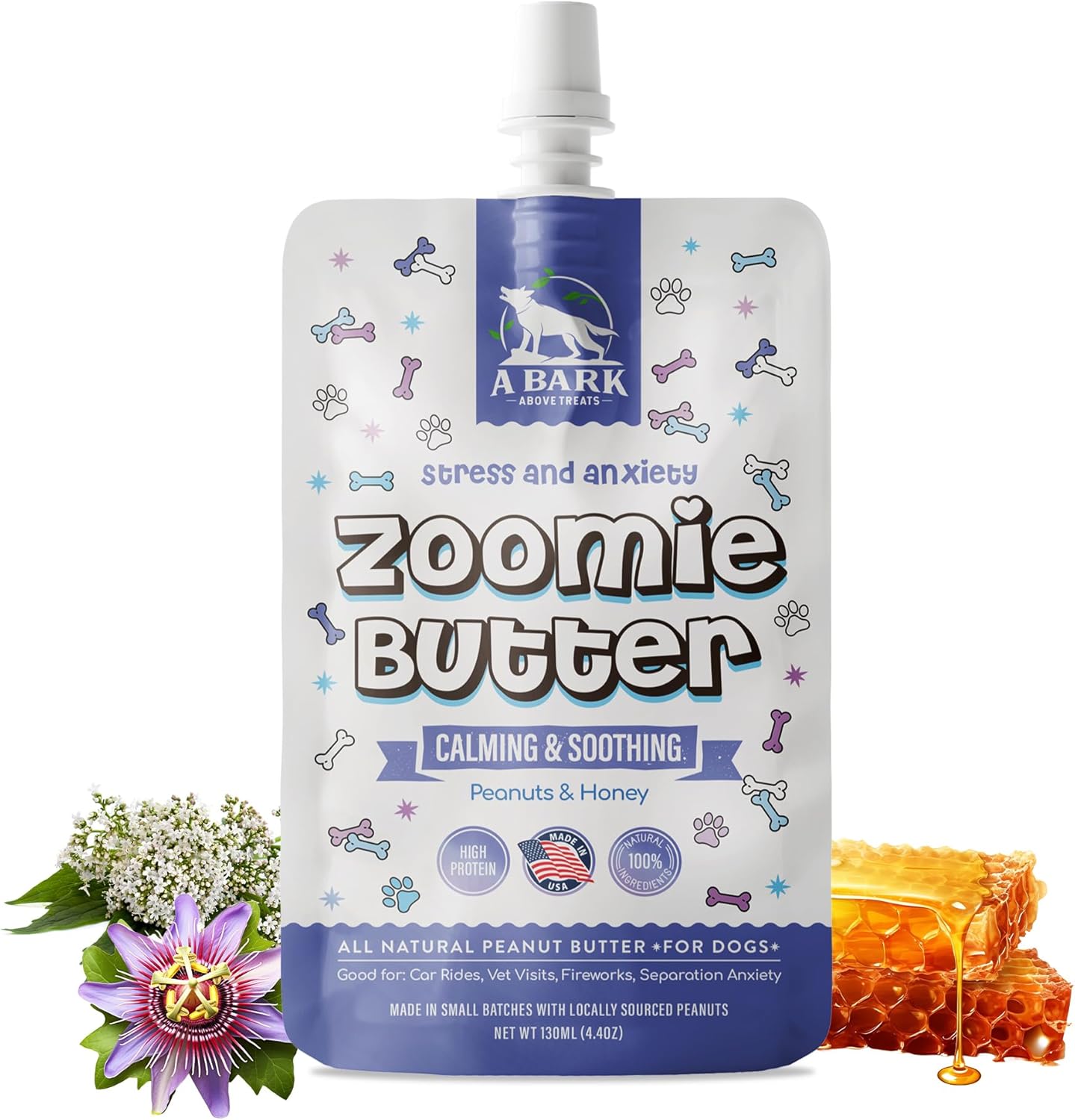 Stress & Nervousness Canine Peanut Butter Squeeze Complement, All Pure Calming Canine Deal with. Human Grade & Protected Pet Meals, Ardour Flower for Separation Nervousness, Habits Assist, USA Grown & Made