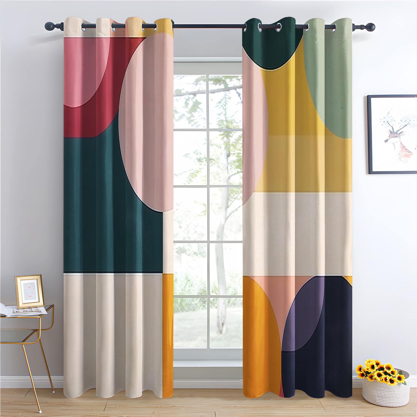Luxfieo Modern Blackout Curtains for Living Room Bedroom - 108 Inch Drop Curtains 90x108, Colourful Geometric Mid Century Patterned Window Treatments, Thermal Eyelet Drapes 2 Panels R#413 โ image 1