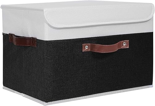 Miniatura 216 de ANMINY 2 contenedores de almacenamiento con tapa, asas de piel sintética, cajas de almacenamiento de plástico PP, decorativas, plegables, de tela