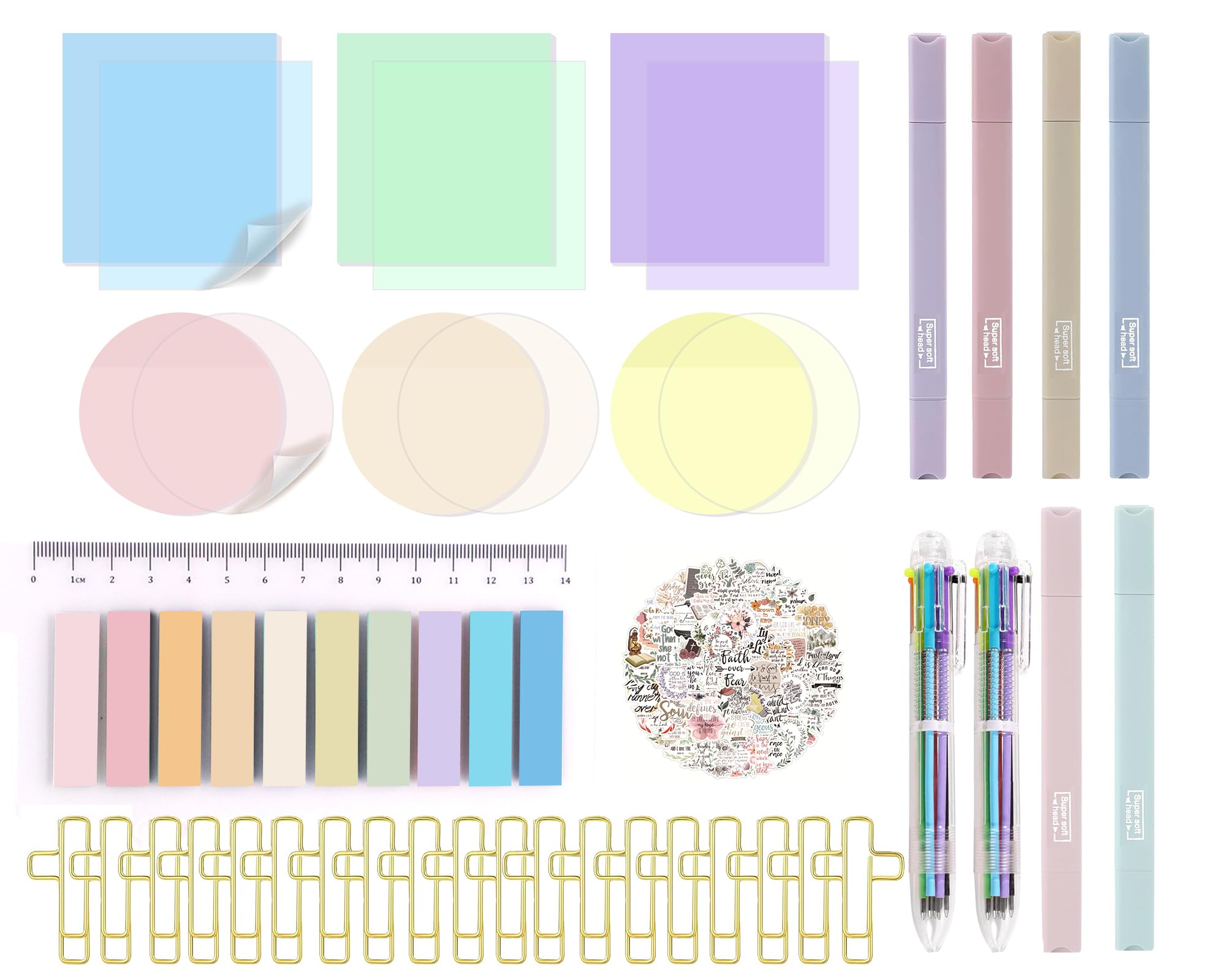 sportsvoutdoors Bible Study Supplies,Christian Gifts for Women,Bible Tabs and Highlighter Set with Ballpoint Pen,Transparent Sticky Notes,Cross Paper