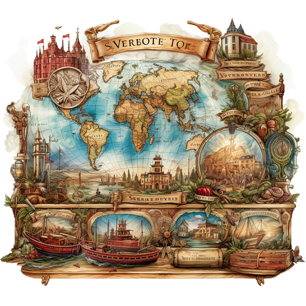 Fiorky Stamped Cross Stitch Kits, Full Embroidery Eco-Cotton Thread 11CT Printed World Map Cross Stitch Kit