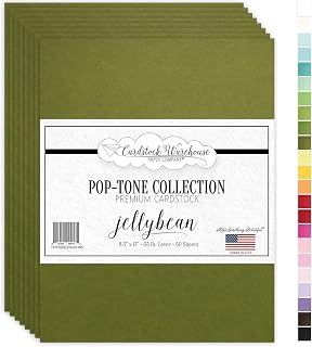 Cardstock Warehouse Pop-Tone Jellybean Green Cardstock Paper – 50 Sheets, 8.5 x 11" - 65 lb / 175 GSM Premium Green Card Stock for Die-cutting, Crafts, Printing, Card Making and DIY Projects