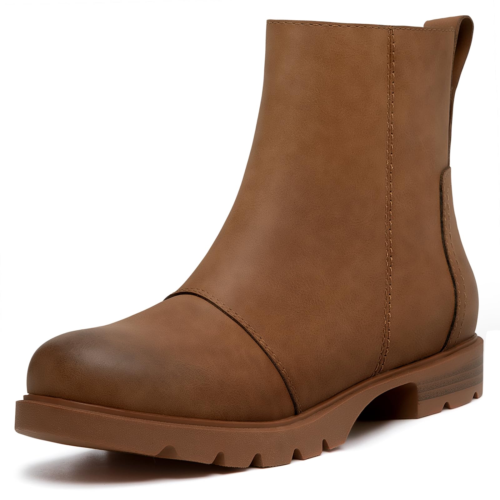 Athlefit Ankle Boots for Women Comfortable Brown Lug Sole Chunky Low Heel Zipper Short Booties Size 10