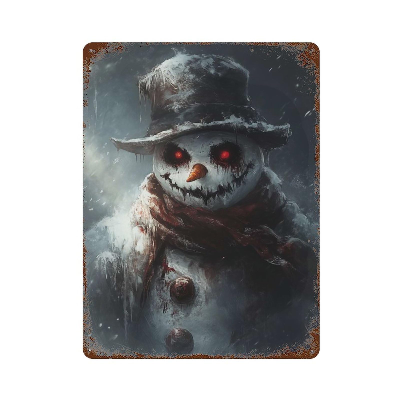 Evil Snowman Rusty Metal Tin Sign 15.7"x11.8", Ideal for Farmhouse, Kitchen And Entryway Decor
