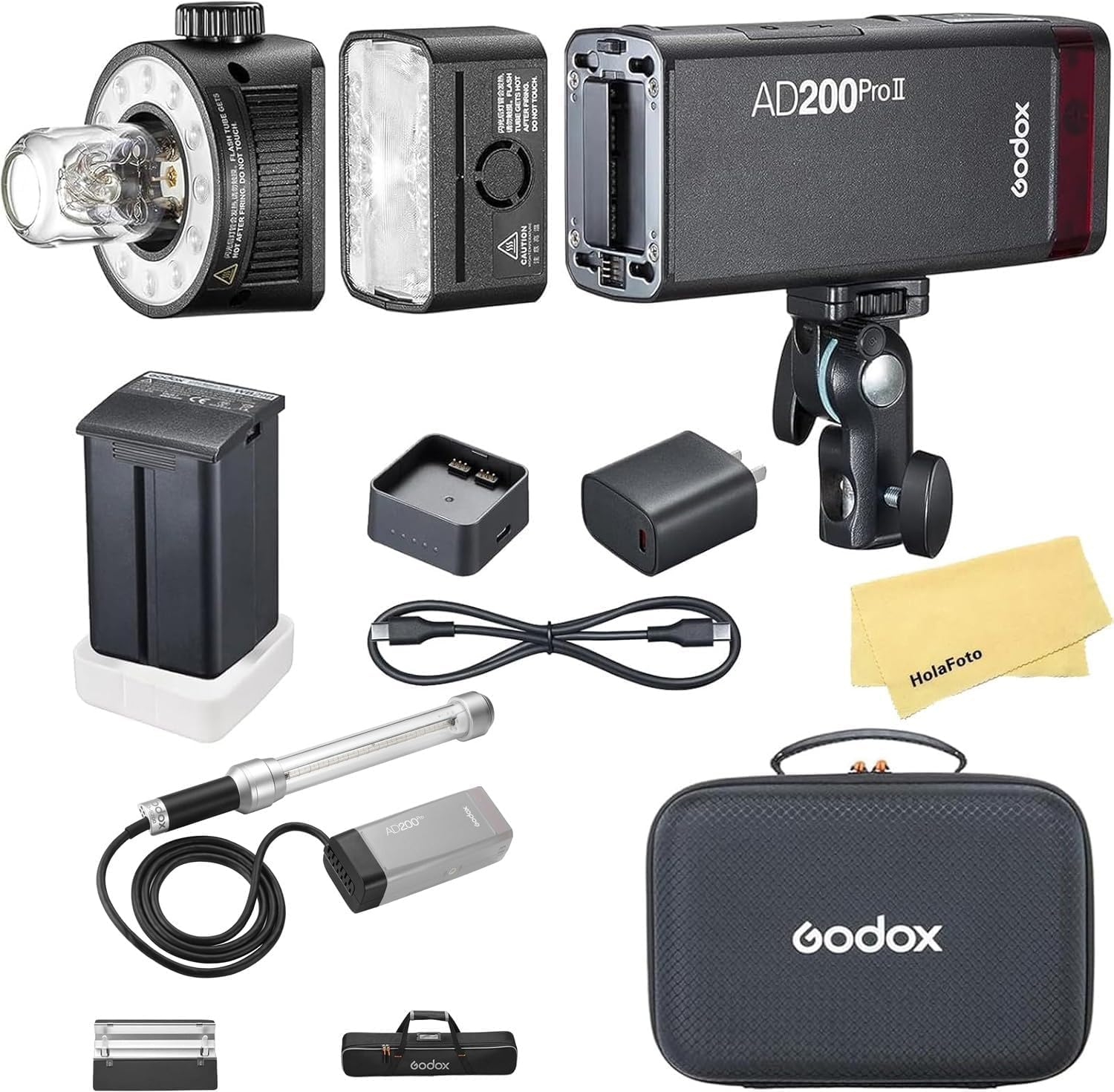 GODOX AD200 Pro II Pocket Flash with Godox AD-S200 200Ws Stick Flash Head CCT 5800K+200K