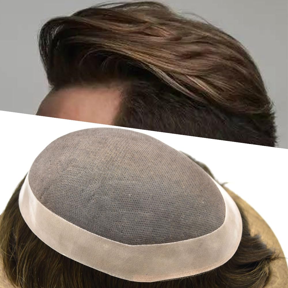 Toupee for Men 100% European Remy Human Hair Mens Toupee Durable Fine Monofilament Mens Hair System Poly Coated Hair Prosthesis Men7X10-Light Medium Density#410#4 Medium Brown+10% Grey Toupee for Men 100% European Remy Human Hair Mens Toupee Durable Fine Monofilament Mens Hair System Poly Coated Hair Prosthesis Men7X10-Light Medium Density#410#4 Medium Brown+10% Grey