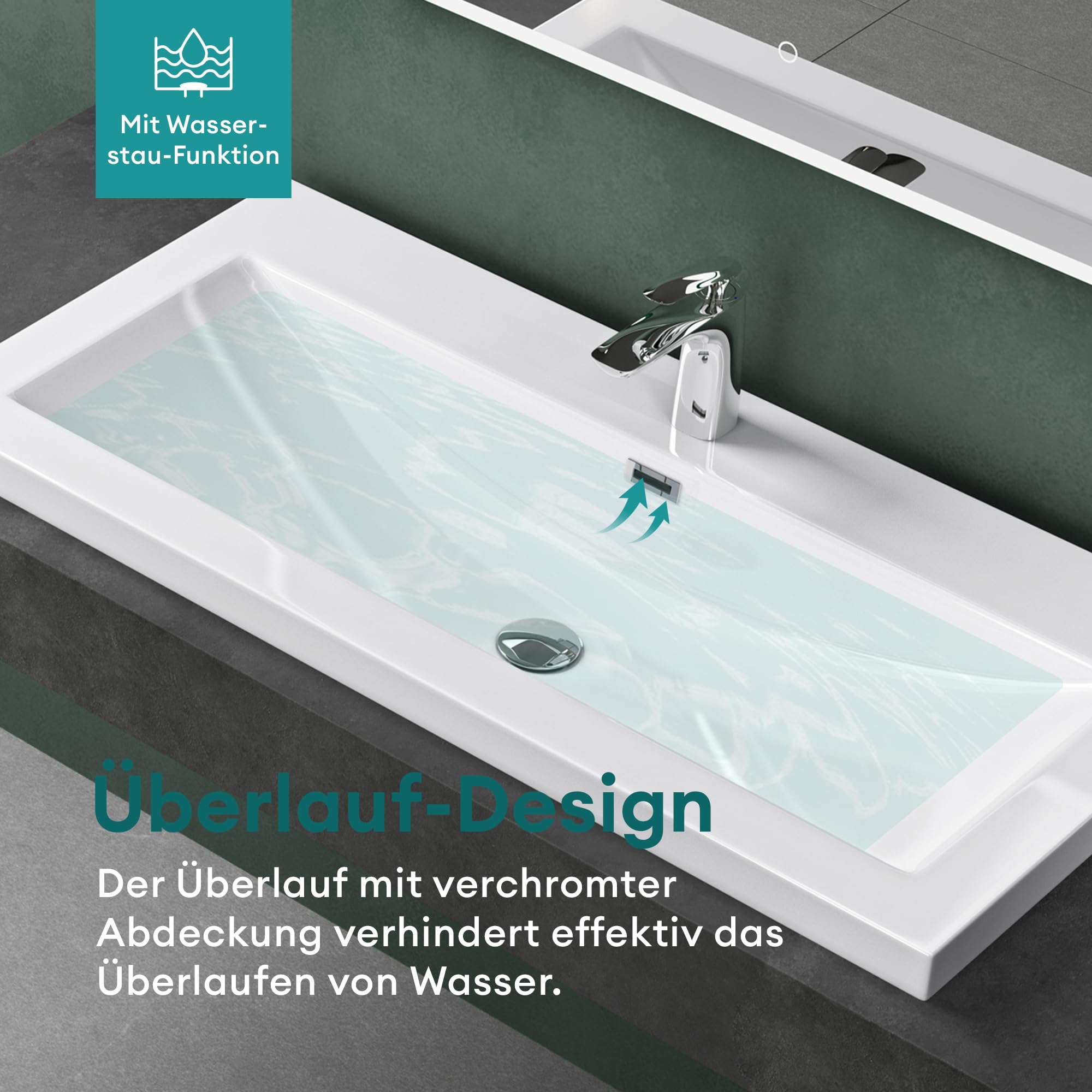 Mai & Mai Lavabo sobre Encimera Lavabo Baño | Rectangular | Blanco Brillante | Mármol Fundido | 60x48x15cm | con Orificio para Grifo | con Rebosadero | Colossum01 | Lavabo, Resina, Grifo, Superficie lisa, fácil de limpiar, para cuarto de baño moderno, Col