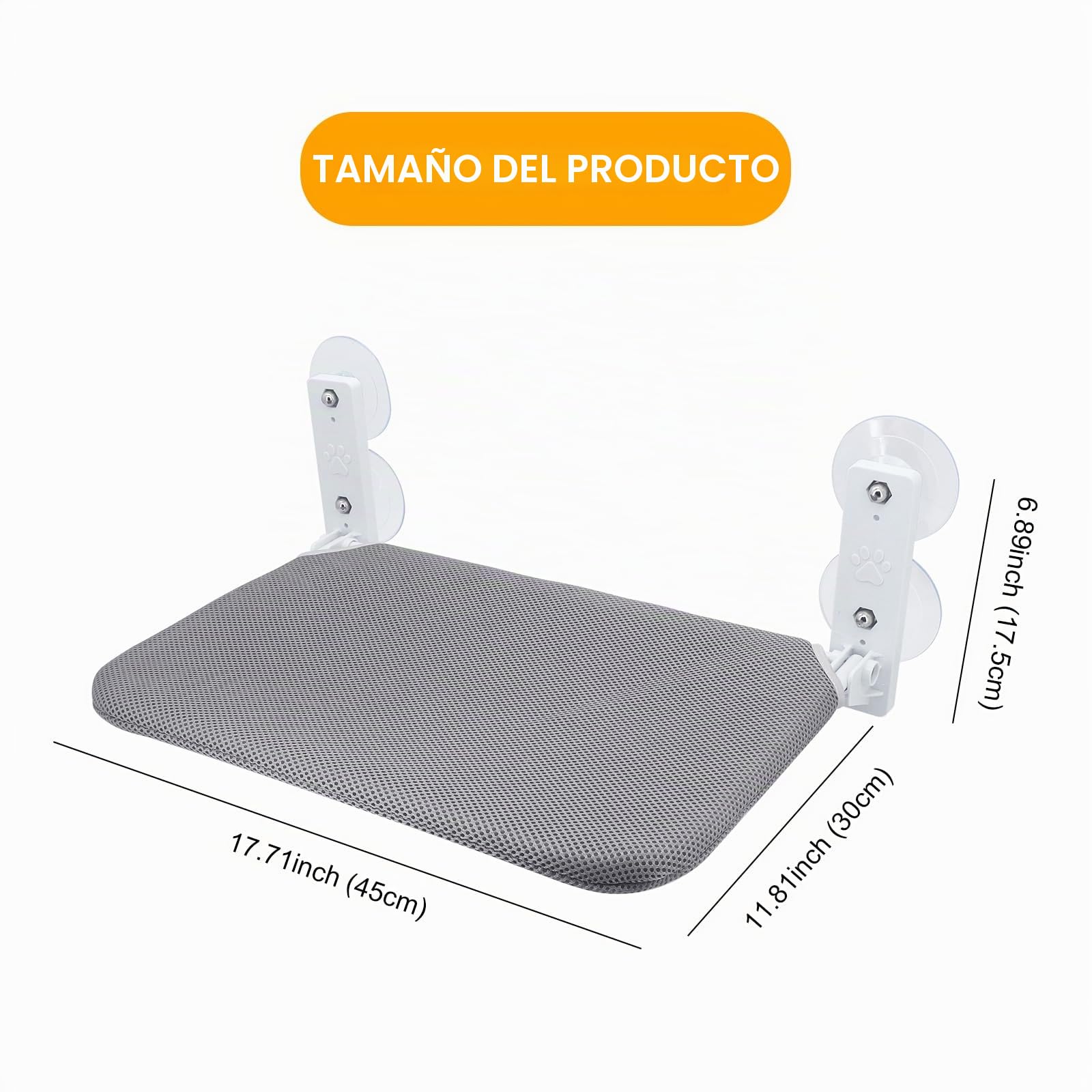 Hamaca plegable con 4 ventosas, marco fijo, malla transpirable, gris, 45 x 30 cm