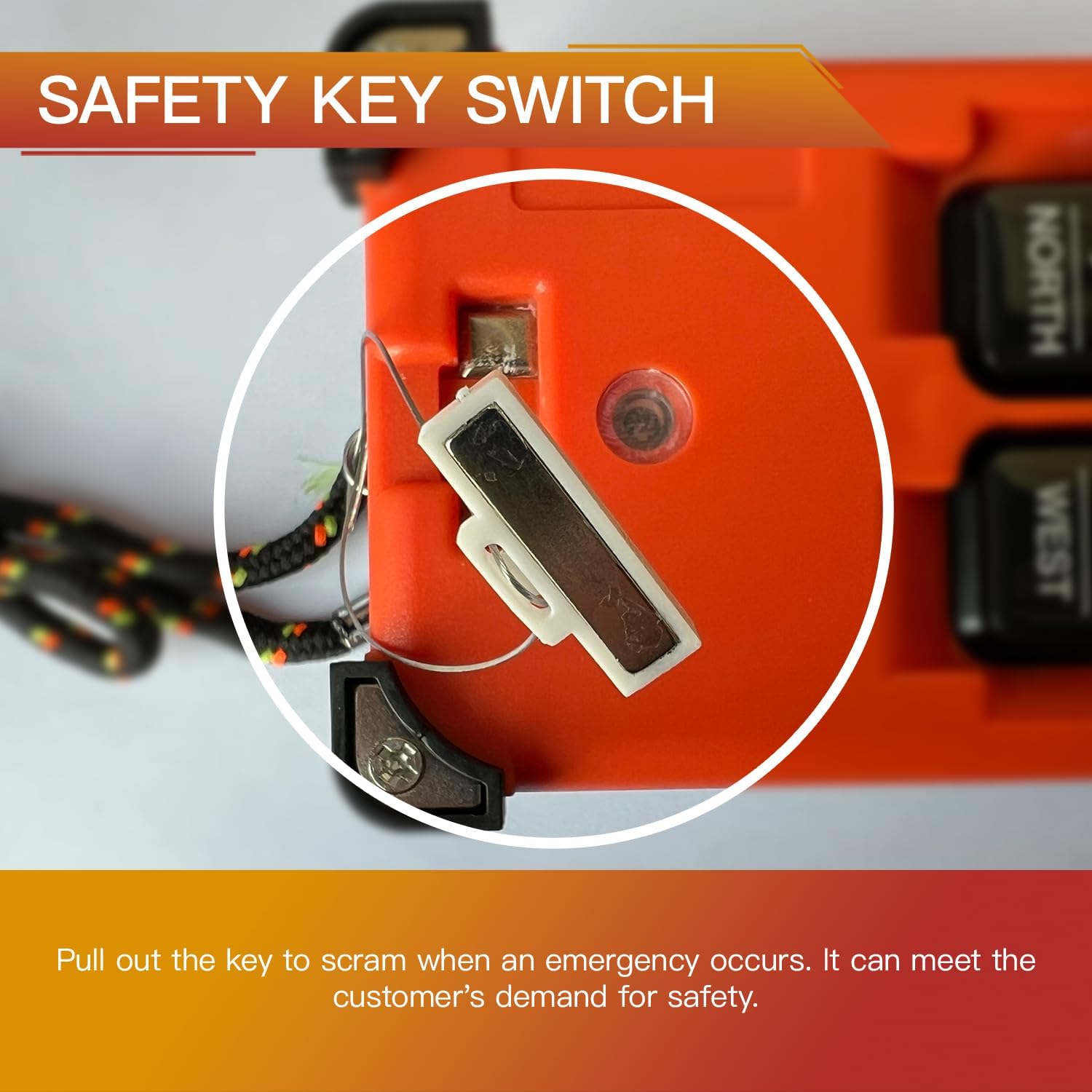 Close-up of the safety key switch on the Faryuan F21 E1B transmitter