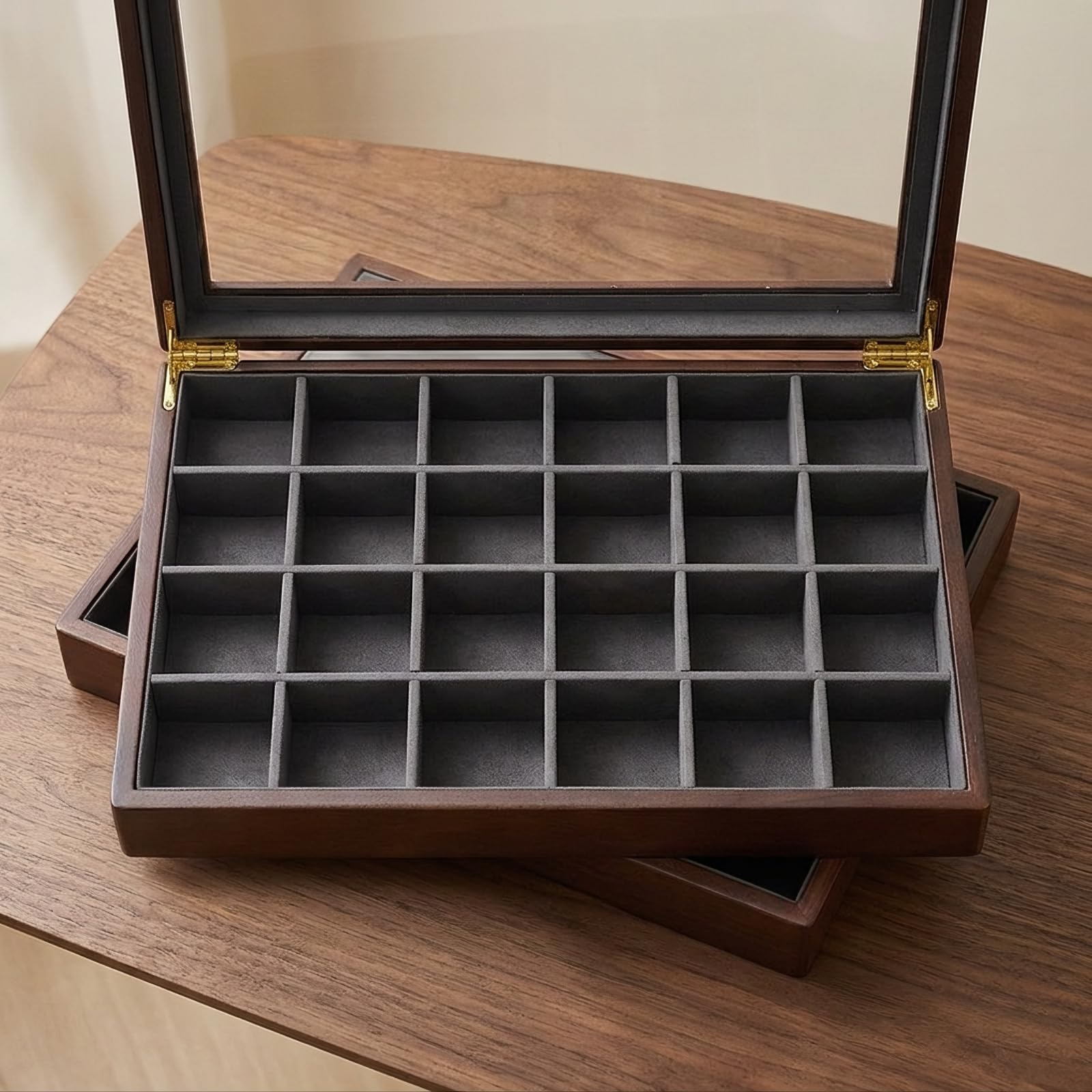 Colcolo Vassoio Esposizione Gioielli Porta Gioielli Cassettina Espositiva Scatola Organizer con Coperchio Trasparente E Divisori 12 Sezioni in Legno Rifinito, style to 1