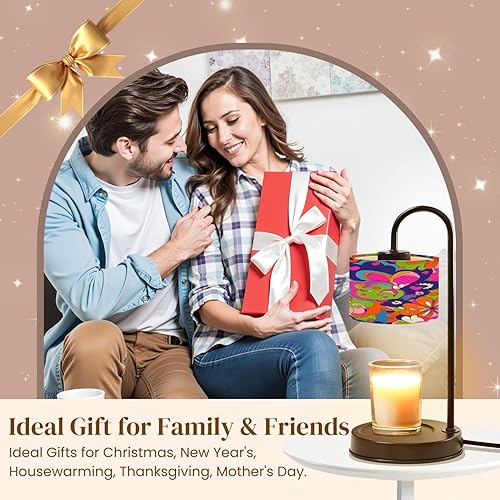 Miniatura 7 de Candle Warmer Lamp with Timer and Dimmer, Retro Groovy 60s 70s Seamless Old School Psychedelic Hippie Design Wax Melt Warmer with 4 Bulbs, House