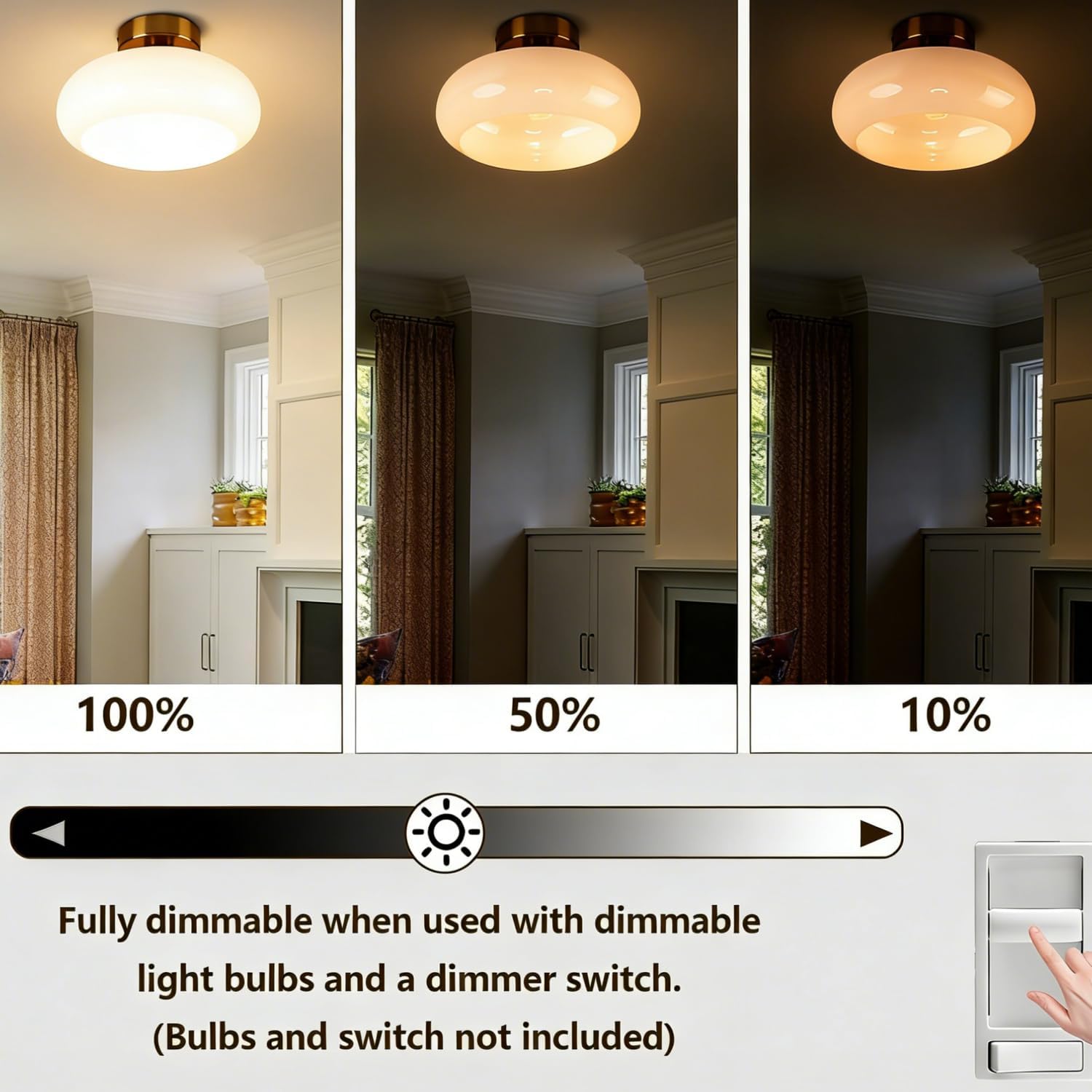 Mid Century Modern Ceiling Light Milk White Glass Globe Flush Mount Ceiling Light 11" Brass Close to Ceiling Light Fixtures for Kitchen Bedroom Hallway Closet