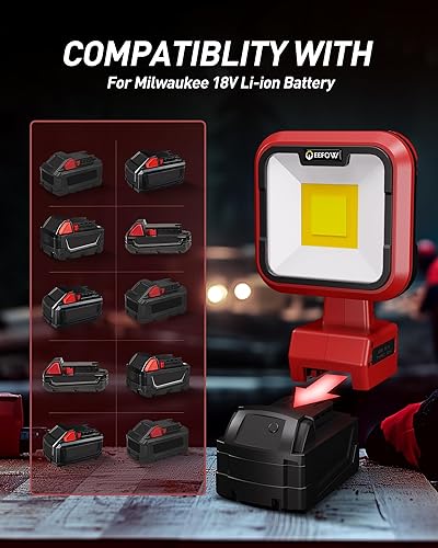 Miniatura 6 de EEFOW Luz de trabajo para Milwaukee m18 Batería portátil 68W 6800LM batería inalámbrica 18v linterna de inundación LED, cabezal ajustable de 140 con