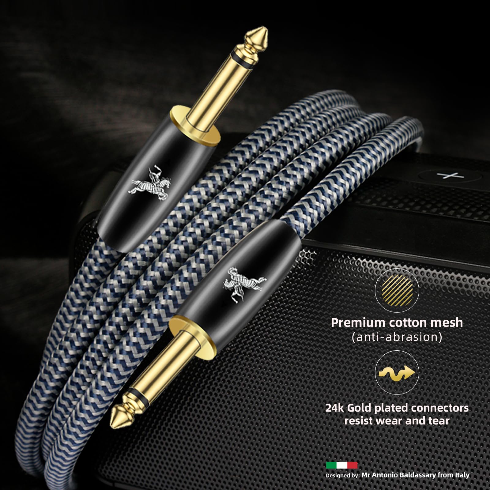Impeto Cavo Jack Chitarra Elettrica Professionale Cavo Strumento Alta Qualità Audiophile Cavo 6,35 mm 1/4" Jack per Basso Chitarra Elettrica, Mandolino Elettrico 1m