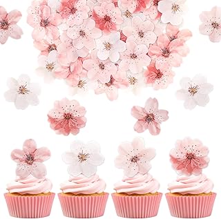 50 PCS Edible Cherry Blossoms Cupcake Toppers Edible Cherry Blossoms Flo...