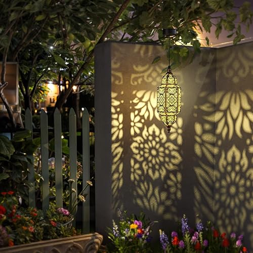 Vista 21 de Twinkya Luces solares colgantes para jardín al aire libre, farol solar impermeable, de metal, marroquí, decoración al aire libre para patio, camino