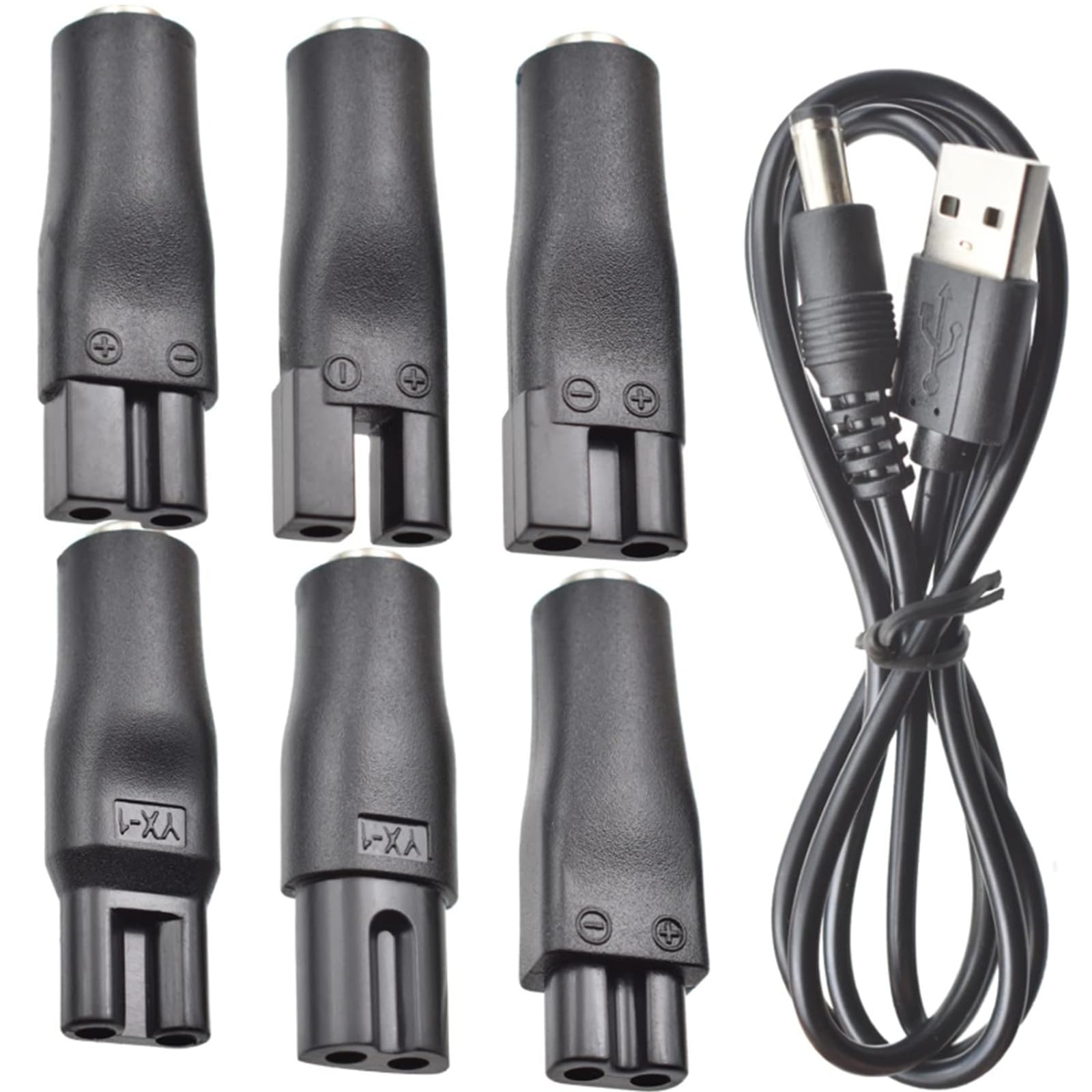 USBシェーバー電源アダプターキット 7個セット 電源アダプター 5V交換用充電器 USBアダプターセット 電気シェーバー 電動バリカンに対応 電気理髪器 美容器具 カミソリなどに適している 出張 旅行用