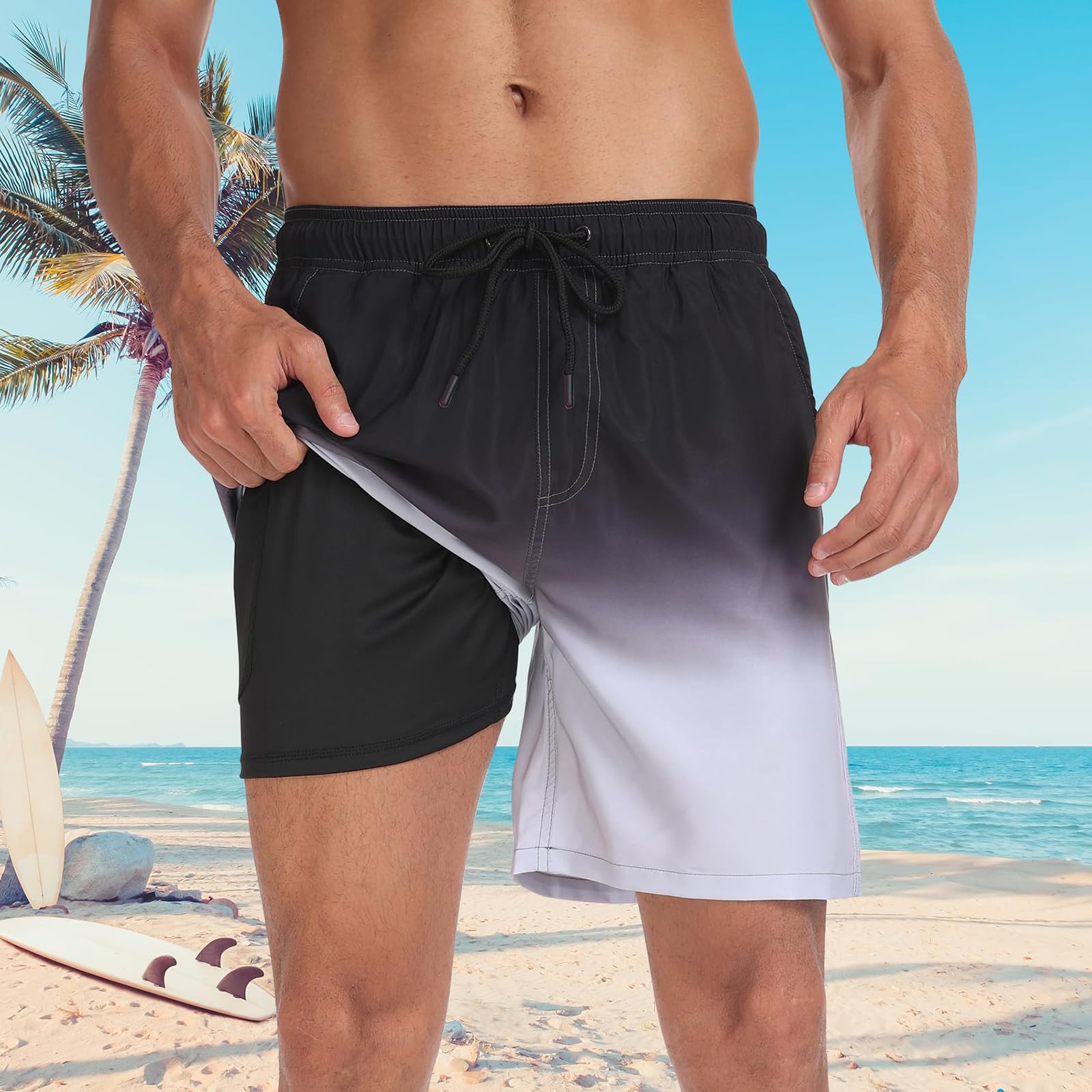 Pantalones Cortos de Natación para Hombre Pantalones Cortos de Playa de Tabla de Natación en Seco Rápido con Forro de Compresión y Bolsillos M-3XL