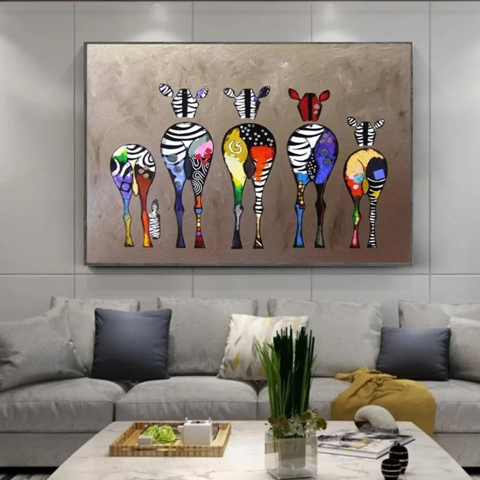 Cuadros abstractos de cebra en lienzo para pared, carteles y grabados de animales africanos para decoración de pared de sala de estar moderna, 50x75cm(20x30 pulgadas), marco interior