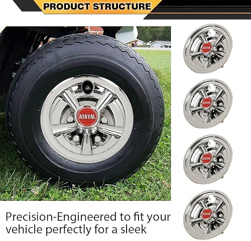 Miniatura 7 de Juego de 4 fundas para ruedas de carrito de golf, 8 pulgadas, color plateado, compatibles con EZGO, Club Car y Yamaha con ruedas de acero estándar