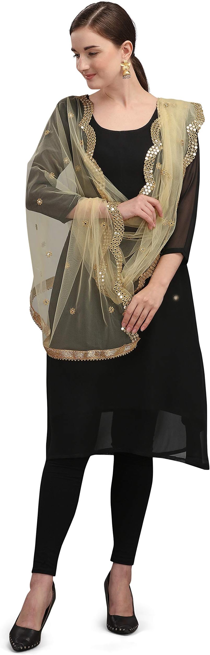 DEVANGIWomen's Net Dupatta (BH-DT-01-CHIKU_Sugar Cookie (Yellow)_Free Size)