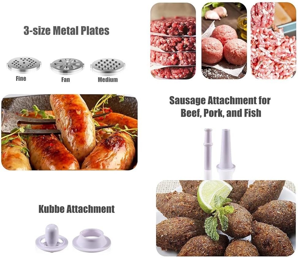Electric Meat Grinder, Meat Mincer, Sausage Stuffer Maker, Food Grinder with Sausage, 3 Grinder Plates, Stainless Steel for Home Kitchen and Commercial Use