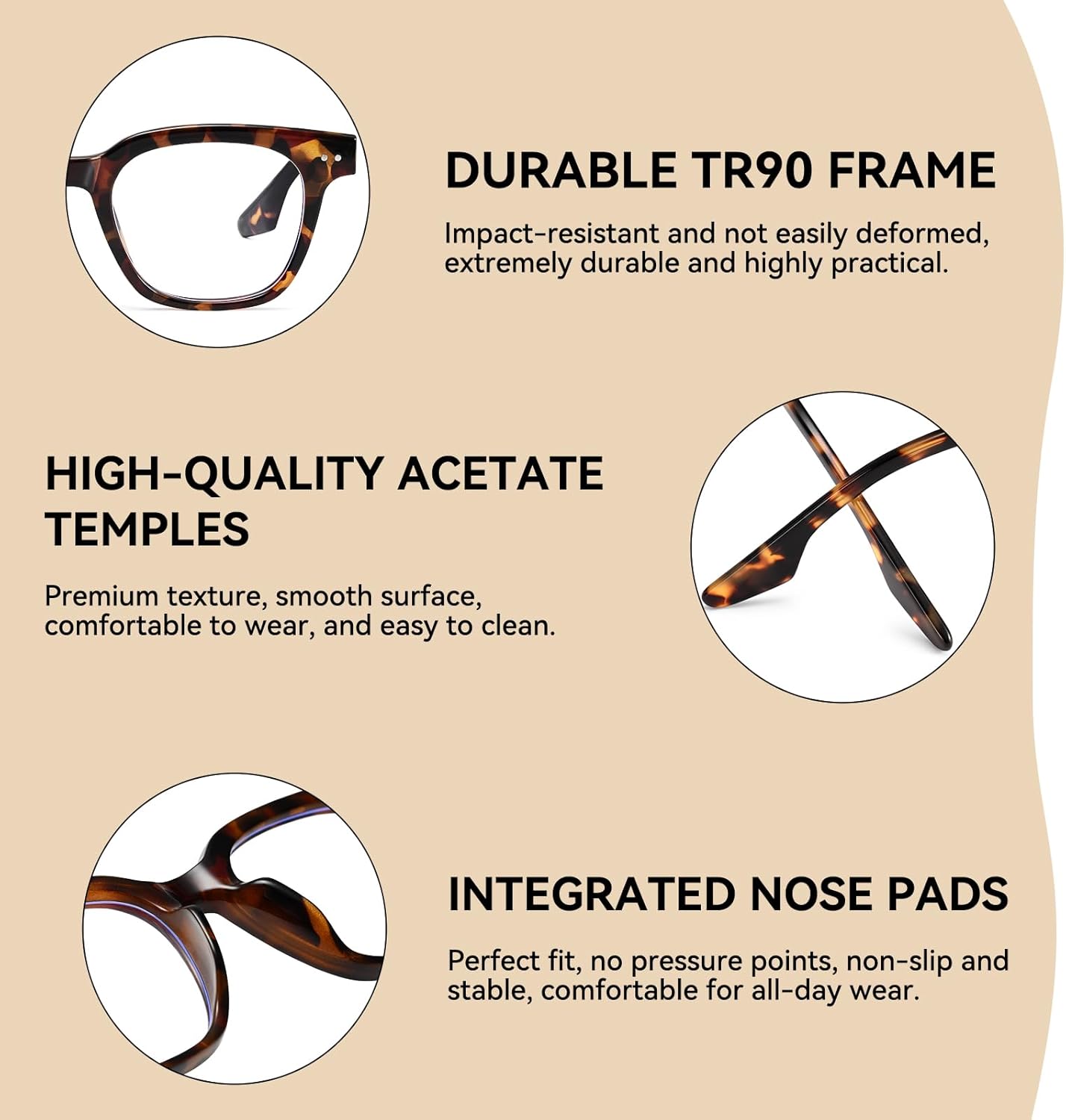 Dollger Square Blue light Glasses for Woman Men Oversized Frame Bluelight Blocking glasses Computer Screen Trendy Tortoise shell Eyeglasses - Image 3