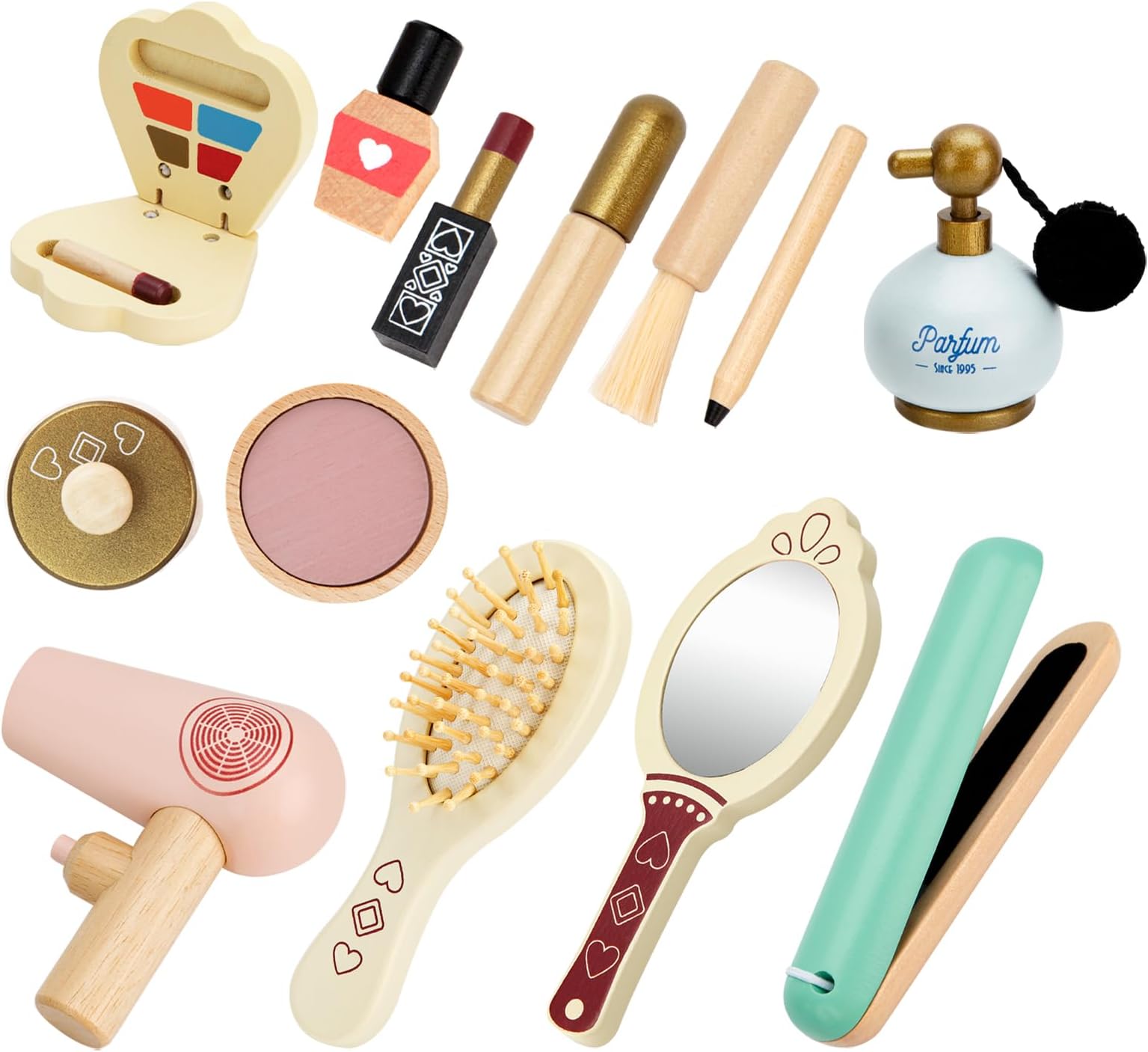 HEELWIREWooden Makeup Toy Set for Kids, Girls Imaginative Pretend Beauty Makeup Set Toys, Great Toys for Girls Ages 3+.