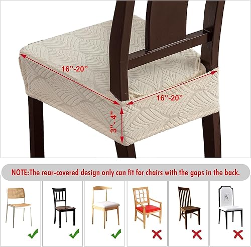 Miniatura 6 de Juego de 6 fundas de asiento extraíbles y lavables para sillas de comedor, fundas protectoras de cojín de asiento de silla de jacquard elástico,