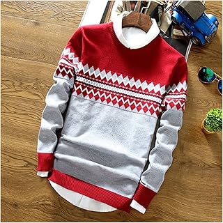 Hong Yi Fei-Shop sweaters for men Men Sweater Autumn Men Long Sleeve Pullovers Outwear Fashion Check Print Round Neck Sweater Slim Fit Knitwear Sweater Top sweaters