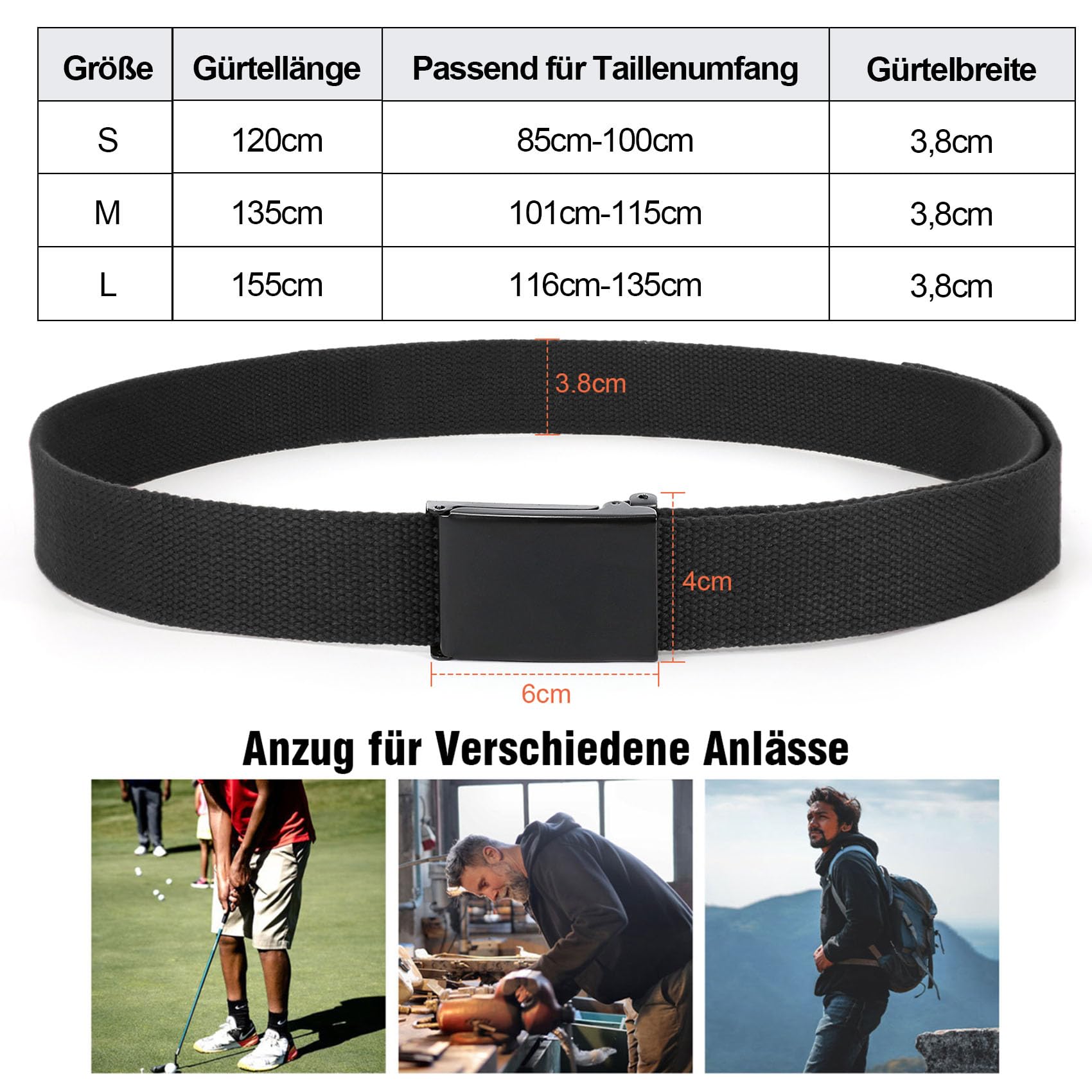 JasGood Unisesx Webgürtel Herren Damen Leinwand Arbeitsgürtel Frei Verstellbarer Flip-Top Webgürtel Schwarze Militärschnalle für Geschäft Sport Lässig