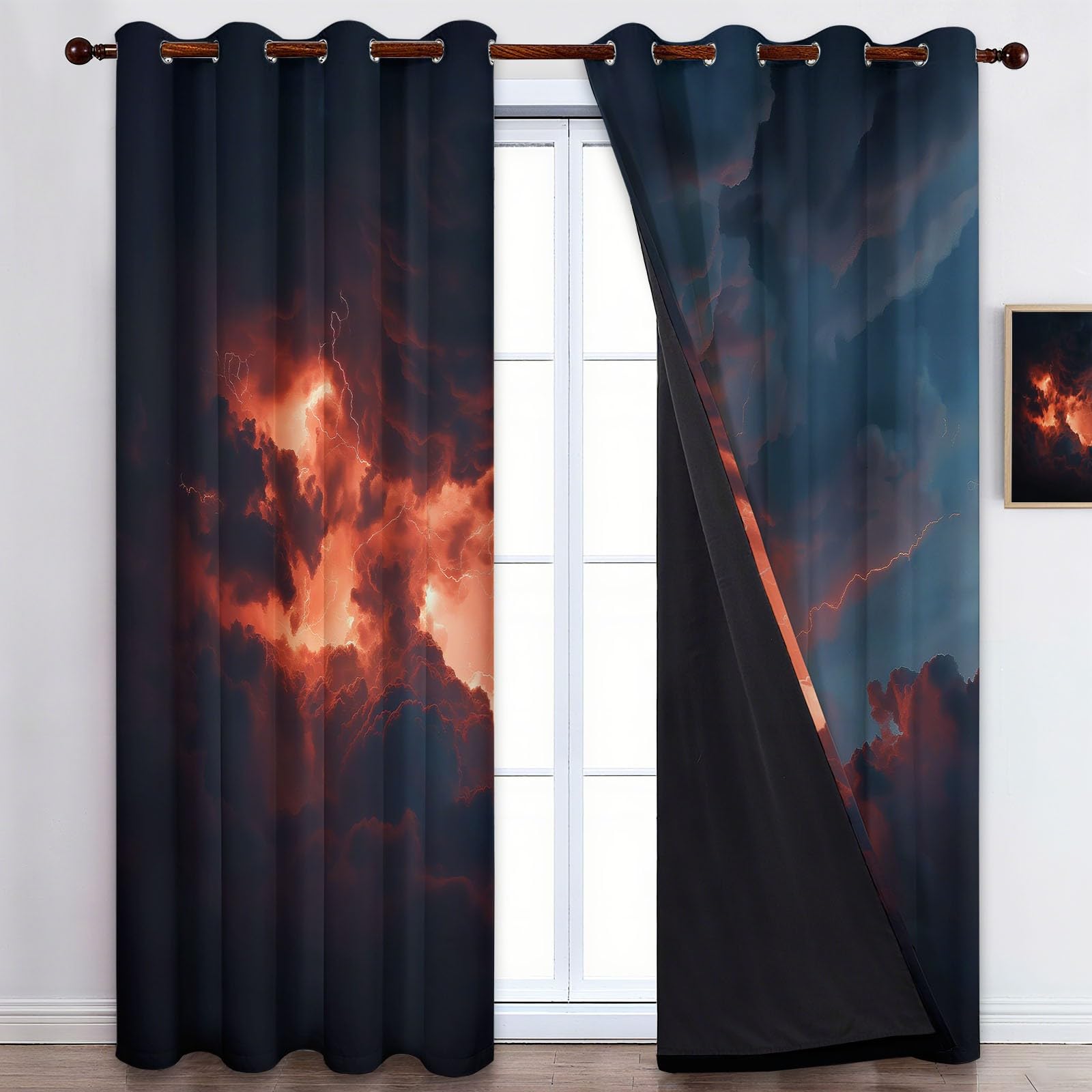 Générique Rideaux Opaques en Nuages Sombres Orage Naturel, Rideau Occultant en Polyester Gris, Rideaux Thermique Isolant Anti-Froid Décoration de Fenêtre pour Salon Chambre Lot de 2 140L x 245H cm