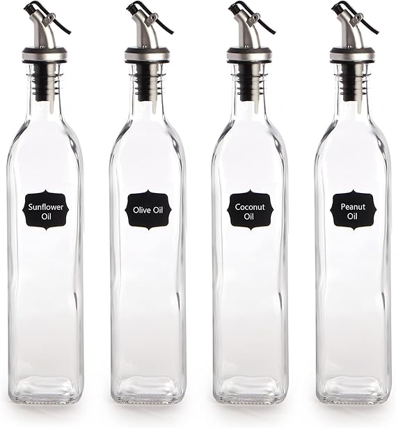 Oil and Vinegar Dispenser Bottles 500ml Pack of 4 Glass Oil Bottles