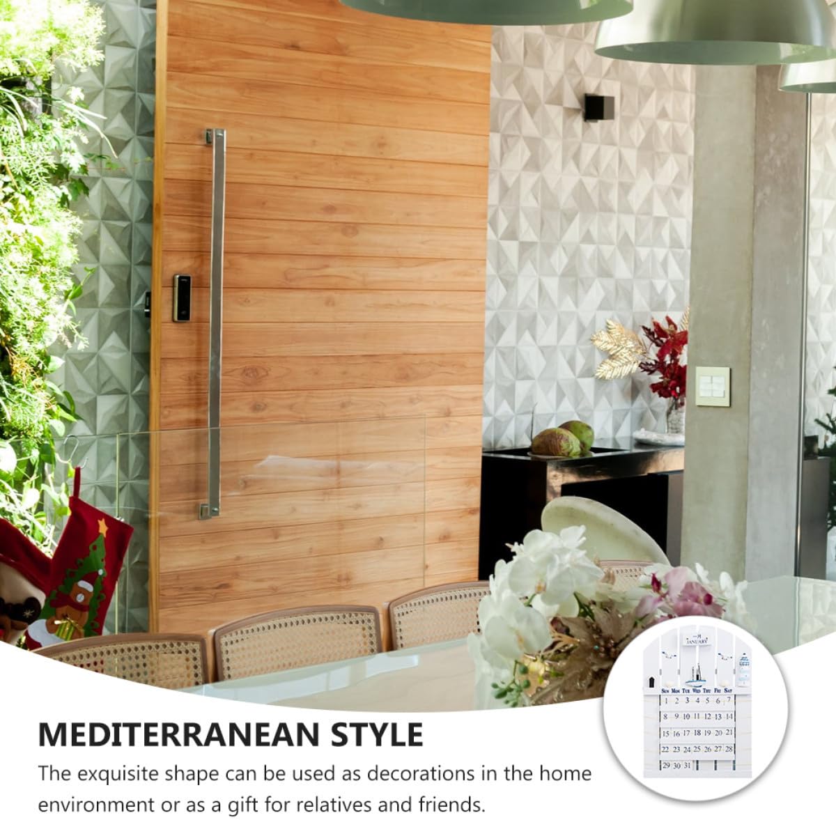 Mediterraner Wandkalender aus Mdf Holz Immerwährender Kalender mit Einfachem Monatswechsel Weiße Haushaltsdekoration für Kreative Wohnraumgestaltung