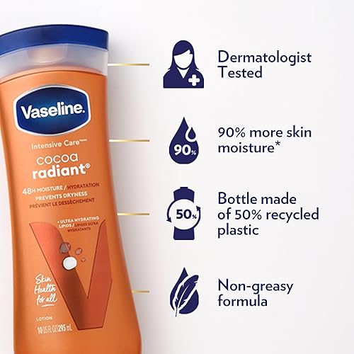 Miniatura 3 de Vaseline Cocoa Radiant - Paquete de 2 loción hidratante para manos y cuerpo de cuidado intensivo con lípidos ultrahidratantes, manteca de cacao