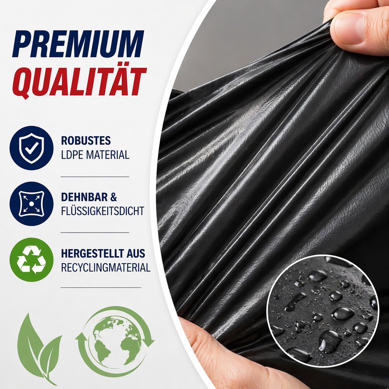 Sacco per rifiuti 150 L (77 my) - sacchi per rifiuti XXL antistrappo - 10 pezzi per rotolo - robusti sacchi per rifiuti grigio/nero per giardino, casa, cantiere e gastronomia come sacco per rifiuti.