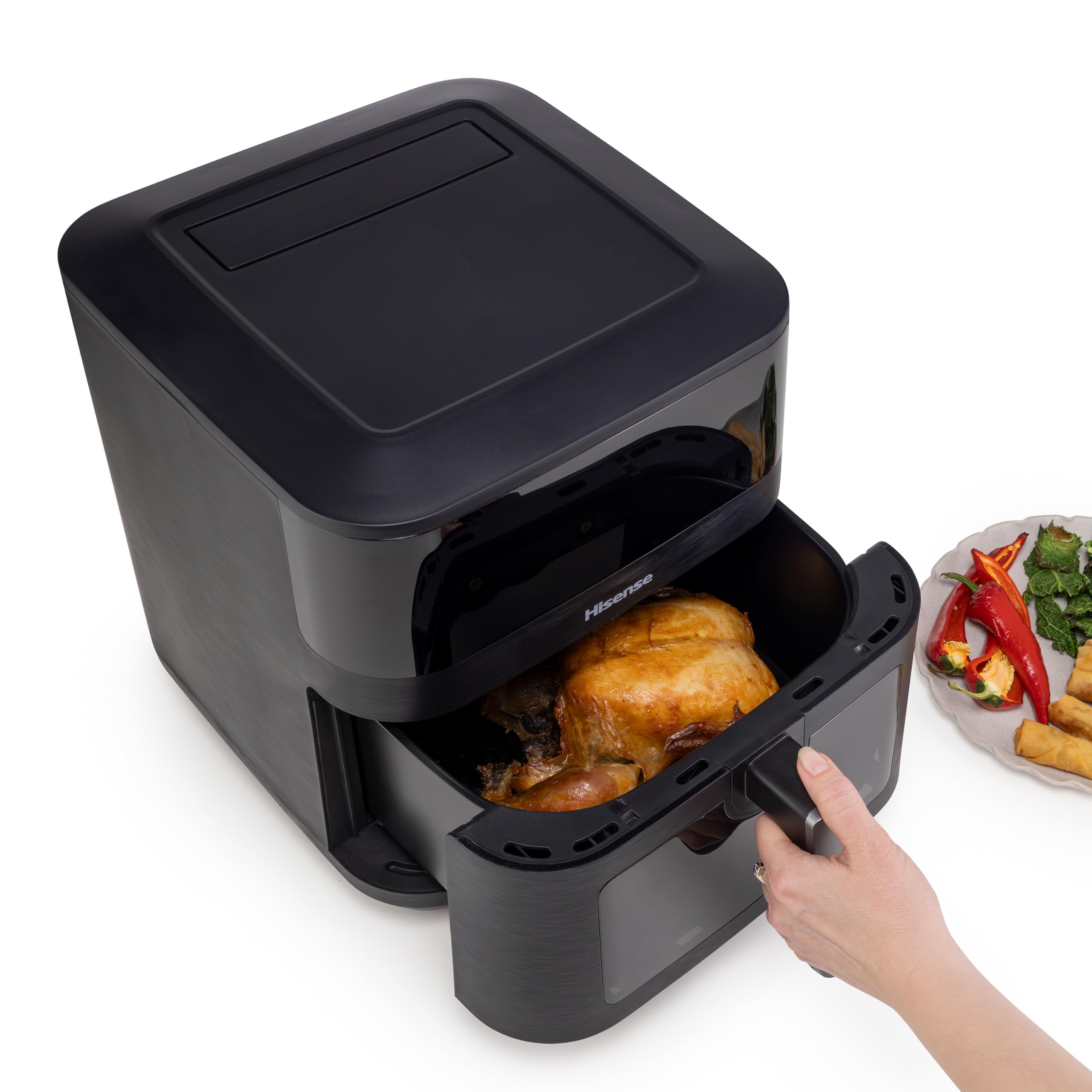 Hisense HAF2100DCD Heißluftfritteuse /2100 W /7,7 L Kapazität /10 voreingestellte Programme/Antihaft-Beschichtung/Energieeffizient/Start Delay Funktion/HxBxT: 40,1 x 31 x 35 cm/Schwarz