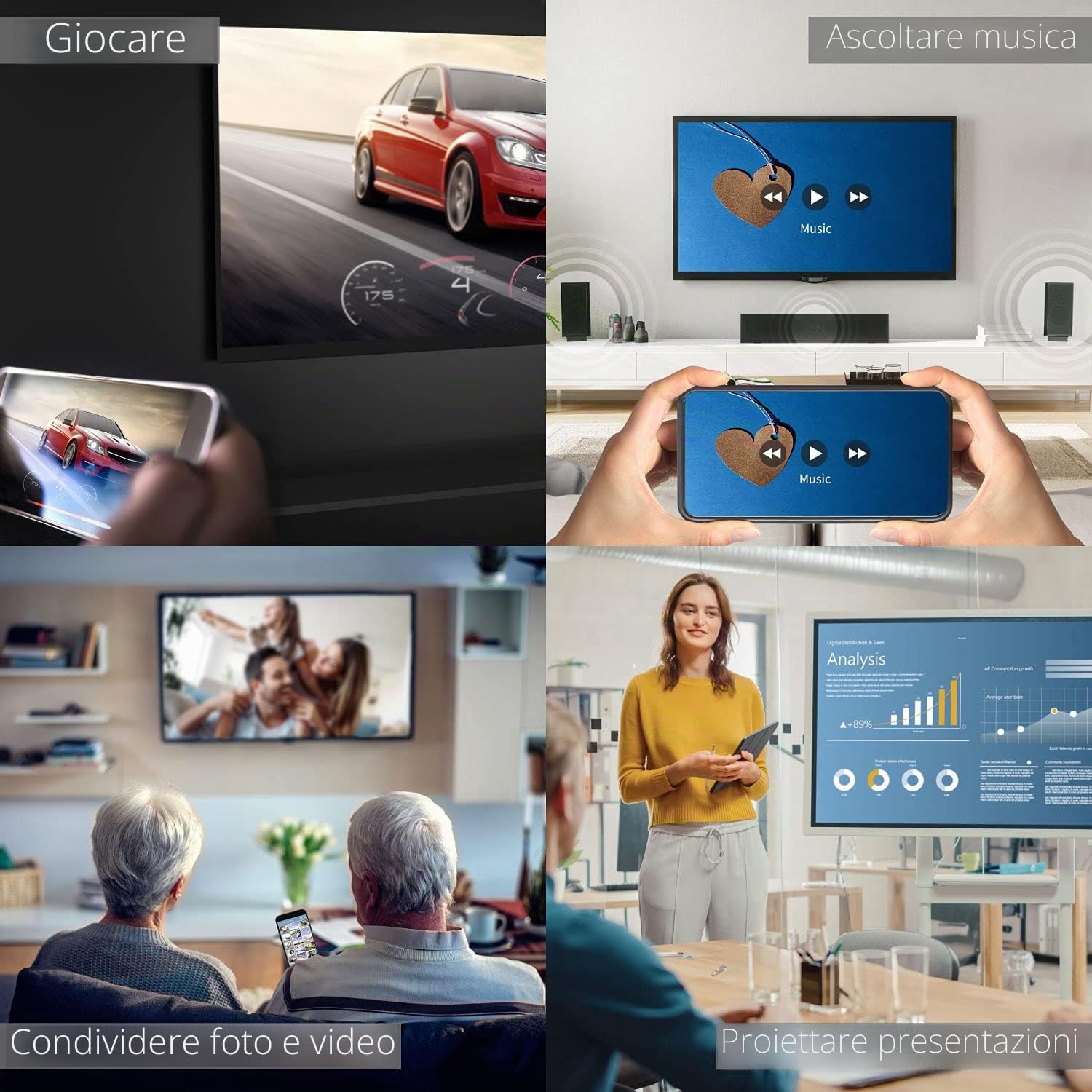 j5create ScreenCast HDMI Ricevitore adattatore wireless per display-Mirroring di telefono, tablet, laptop su HDTV-Compatibile con MiraCast, AirPlay, Android, Windows 10 PC, iOS, iPhone, Tablet(JVAW56)