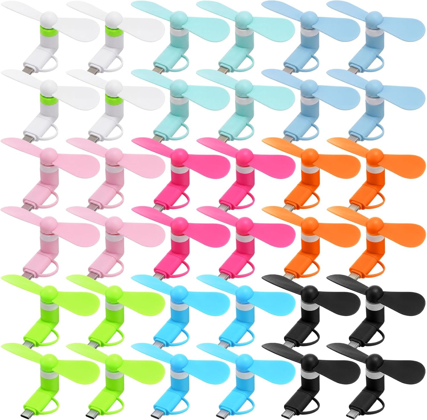 Aurelema 16 Pcs Mini Cell Phone Fan 2-in-1 USB C Cooling Mini USB Fan Compatible with Type C, Smartphone, Tablet Portable and Powerful Summer Accessories (4 Colors)