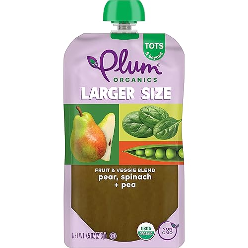 Miniatura 3 de Plum Organics Tots & Beyond - Mezcla de frutas y verduras de pera, espinacas y guisantes, Kosher, certificado orgánico USDA, sin OMG, 7.5 onzas