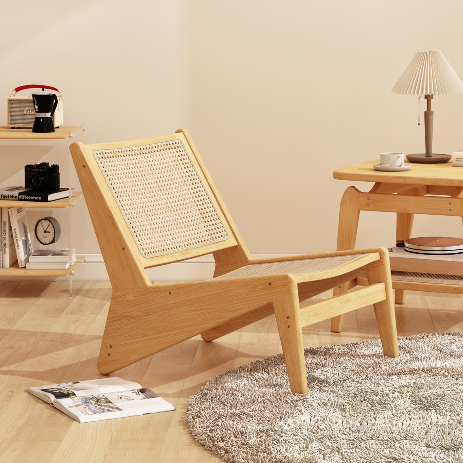 Silla decorativa de ratán para sala de estar, silla auxiliar de mediados de siglo, cómodas sillas de bambú para dormitorio, sala de lectura, madera 9