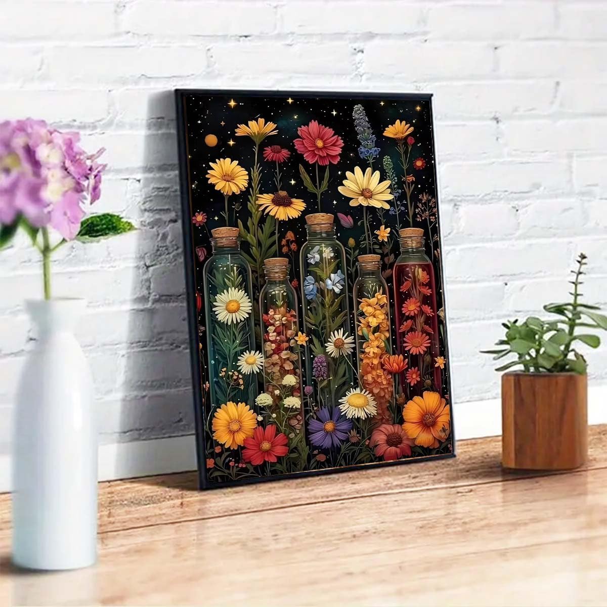 GEMFAMILY Flowers Paint by Numbers Kit for Adults,Bottled Wildflowers Paint by Number Kits on Canvas for Beginners,DIY Acrylic Easy Canvas Paint by Numbers for Home Wall Decoration 16 X 20 inch