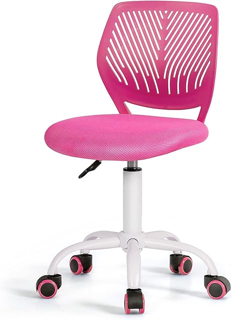 GYMAX Kids Desk Chair, Height Adjustable Study Chairs with PU Casters, Gas Lift, Children Swivel Computer Chair for School Home, Load Capacity 120kg (Rose)