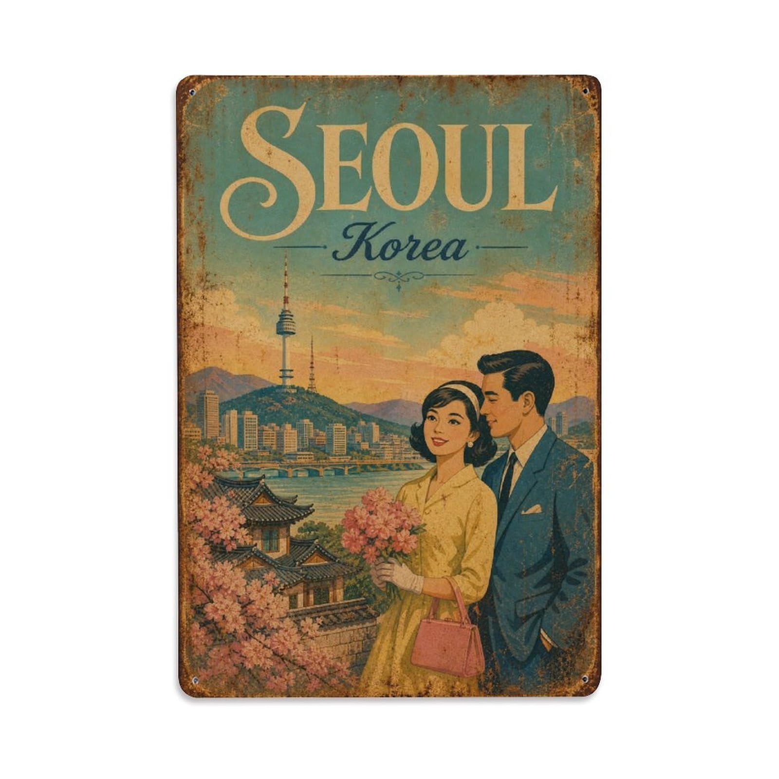 Seoul Korea Hanbok Palace Garden Heritage Travel Metal Tin Sign