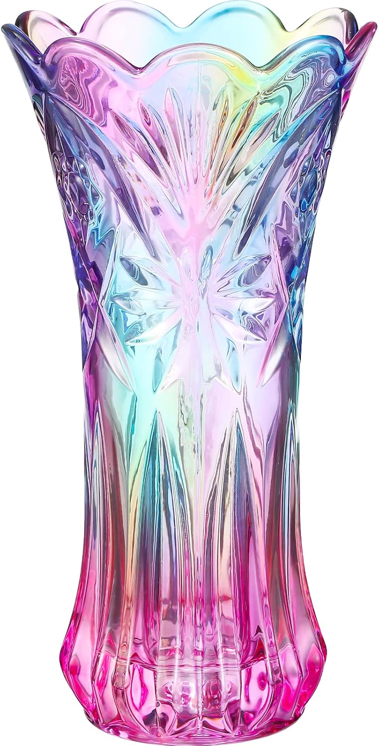 BESPORTBLE Rainbow Glass Vase Colorful Crystal Vase Boho Container Centerpieces Arrangements Jars - Thickened and Heavy - Phoenix Tail Shape, for Home Decor, Wedding (9.3in) - Image 8