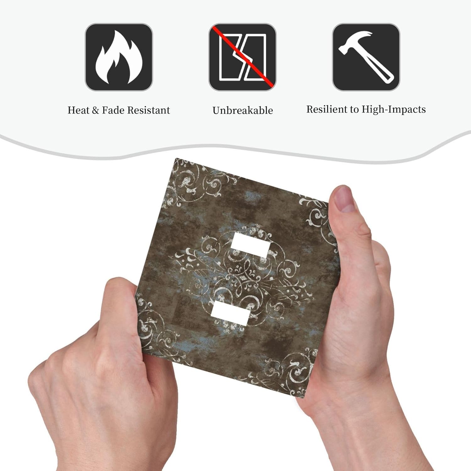 Gothic Vintage Abstract Brown Patterns Double Toggle Light Switch Covers 2 Gang Wall Plate Dual Decorative Switchplate Electrical Faceplate for Country Bathroom Bedroom Decor