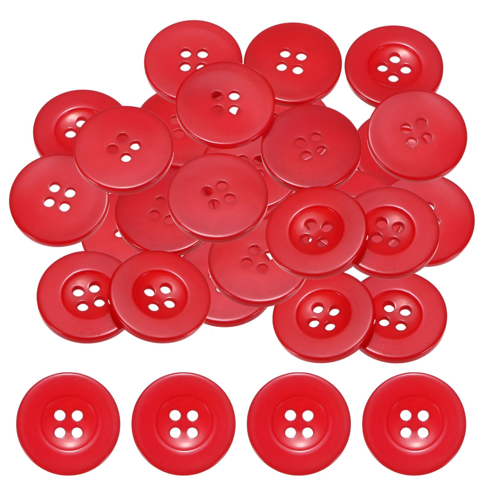 TIXIPEM Sewing Buttons [50pcs] - 1 Inch/ 25mm 40L Resin Round Flat 4-Hole Craft Replacement Buttons for Coats & Sewing Clothing & DIY - [Red]