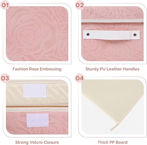 Miniatura 2 de Bonitas cajas de almacenamiento con tapas, cajas de almacenamiento decorativas lavables, canastas de almacenamiento plegables con tapa rosa, cubos