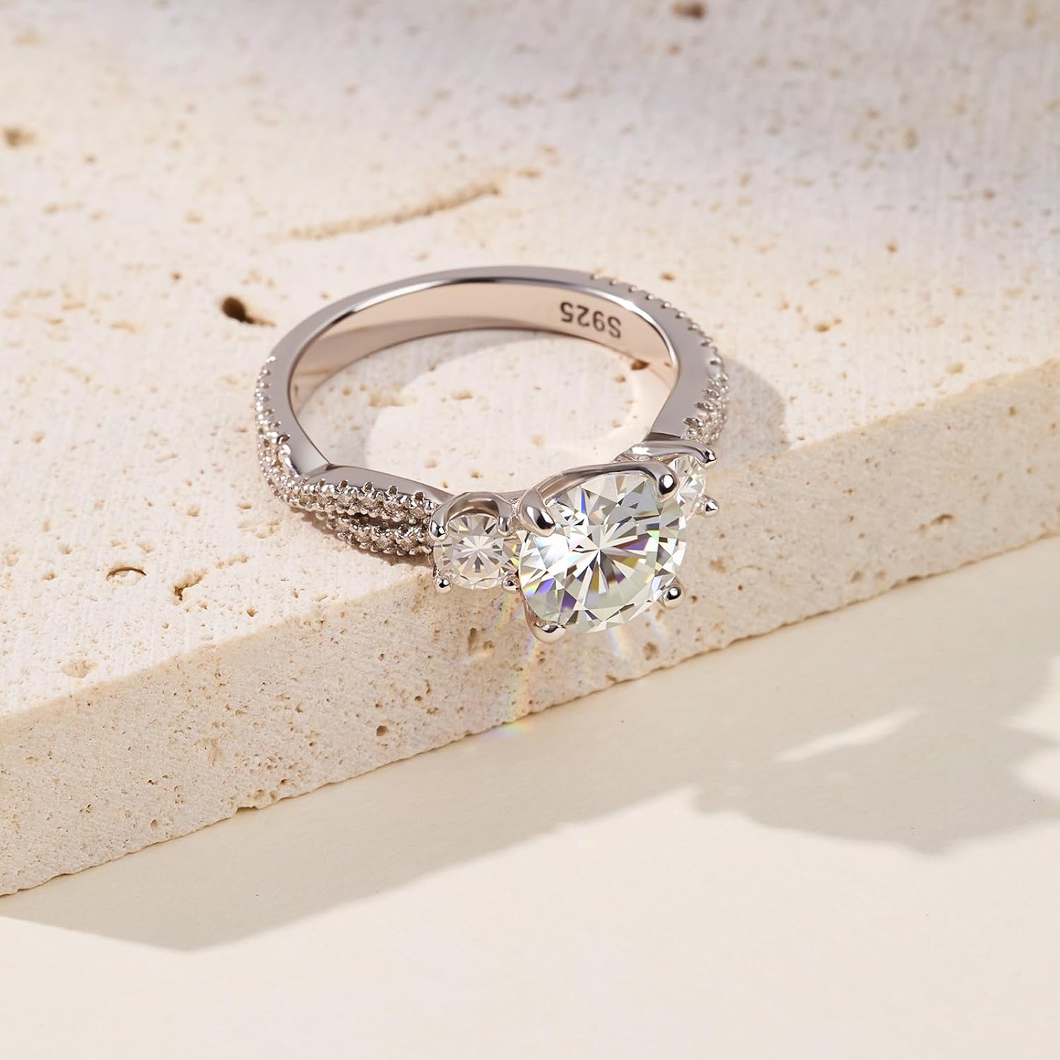 Moissanite Engagement Rings for Women - 925 Sterling Silver Lab Created Diamond Round Cut Weeding Bands, Solitaire Promise Ring for her Valentines Day Gifts Ideal Gift for Womens - Image 2